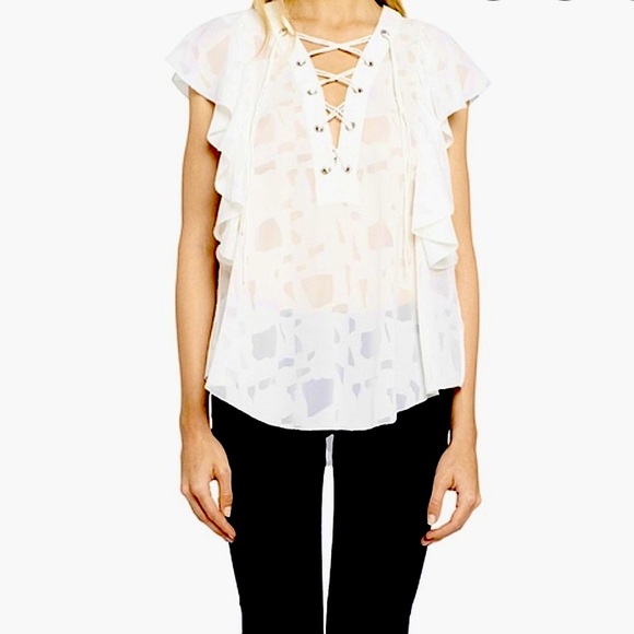 IRO Ecru lace up burnout top NWOT size 38 US 6 - Picture 4 of 10